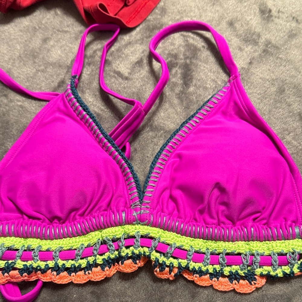 Xhilaration Pink and Multicolor Bikini Top